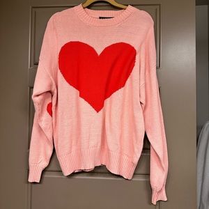 Eloquii pink and red heart sweater. Plus sized. Cozy.